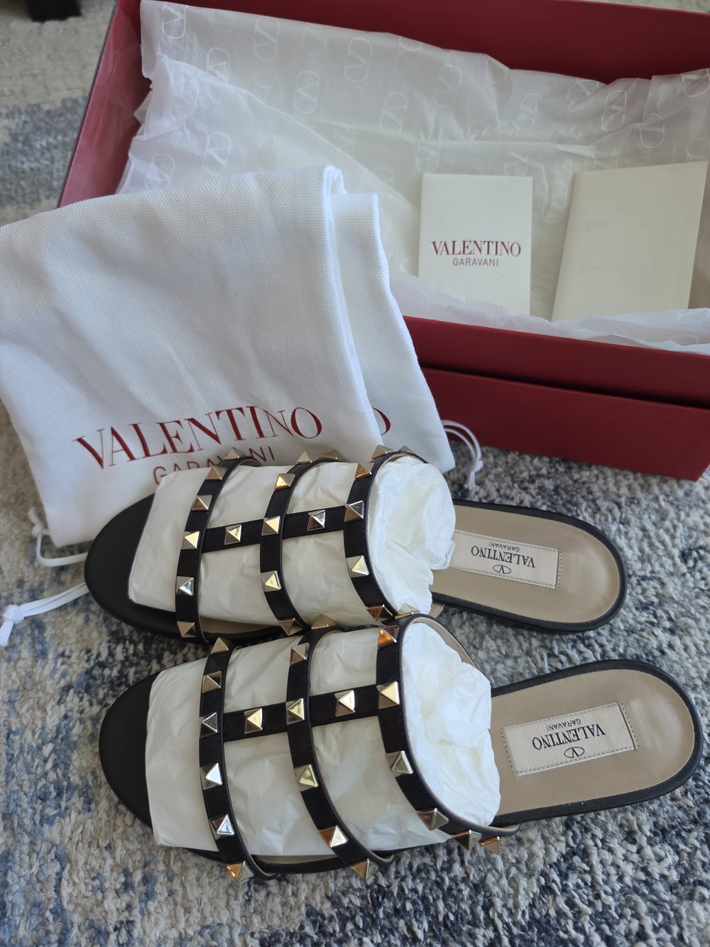 Valentino Garavani Black Rockstud Gladiator Slide Sandals